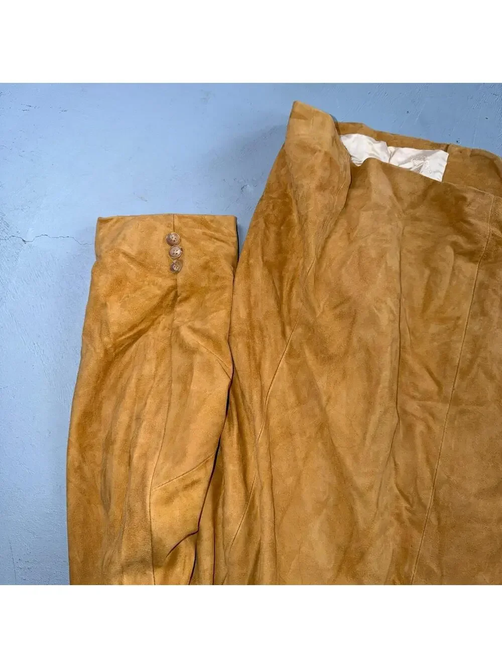 Vintage Vera Pelle Moda Leather Suede Car Coat Blazer Jacket Mens 44 Ochre Italy